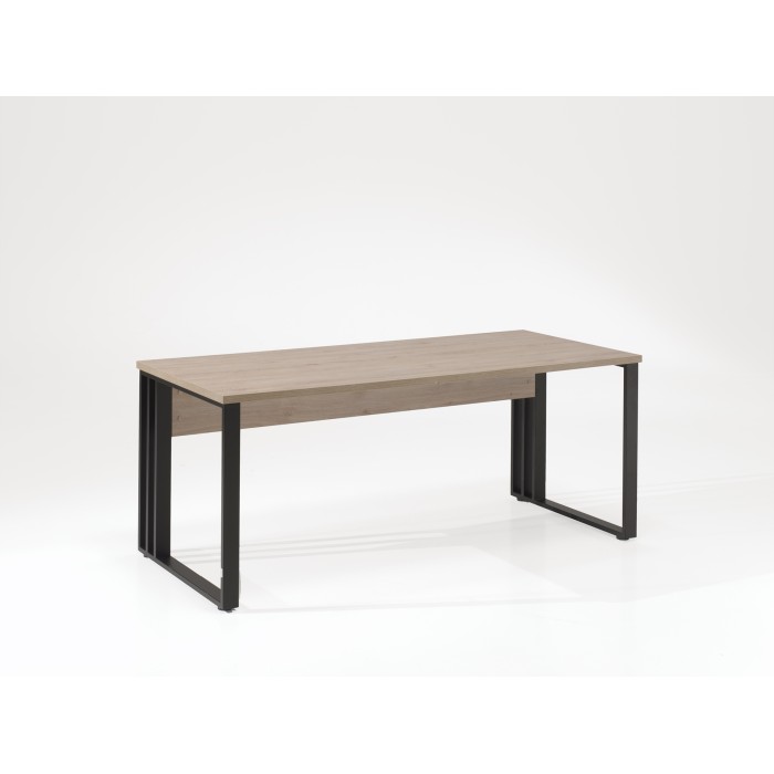 Büro-Schreibtisch YUKON – 160 cm Eichenholz hell und schwarz – Breite Platte und Metallbeine