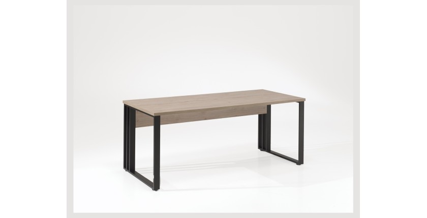 Bureau professionnel YUKON – 180 cm chêne clair et noir – Grand bureau design en métal