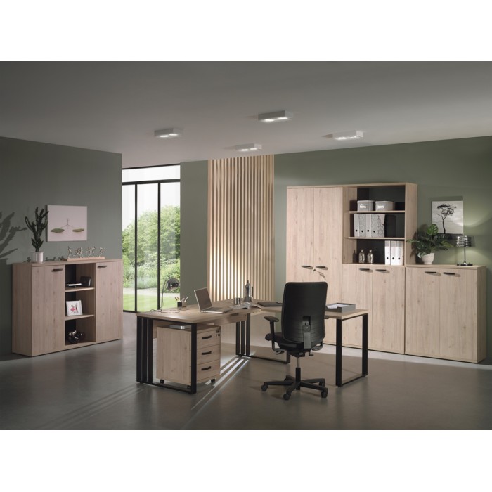 Bureau professionnel YUKON – 180 cm chêne clair et noir – Grand bureau design en métal
