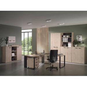 Bureau professionnel YUKON – 180 cm chêne clair et noir – Grand bureau design en métal