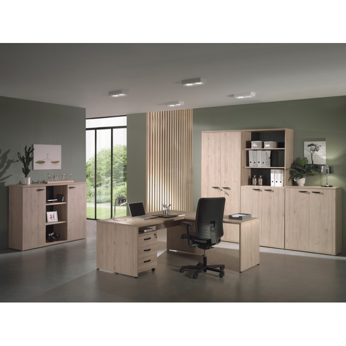 Professioneller Schreibtisch YUKON – 140 cm helles Eichenholz – Kompakter Designer-Holzschreibtisch