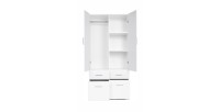 Armoire deux portes et quatre tiroirs collection FLEX, coloris blanc brillant