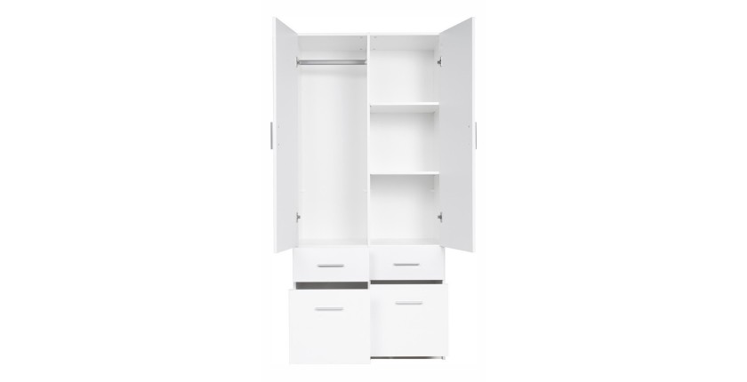 Armoire deux portes et quatre tiroirs collection FLEX, coloris blanc brillant