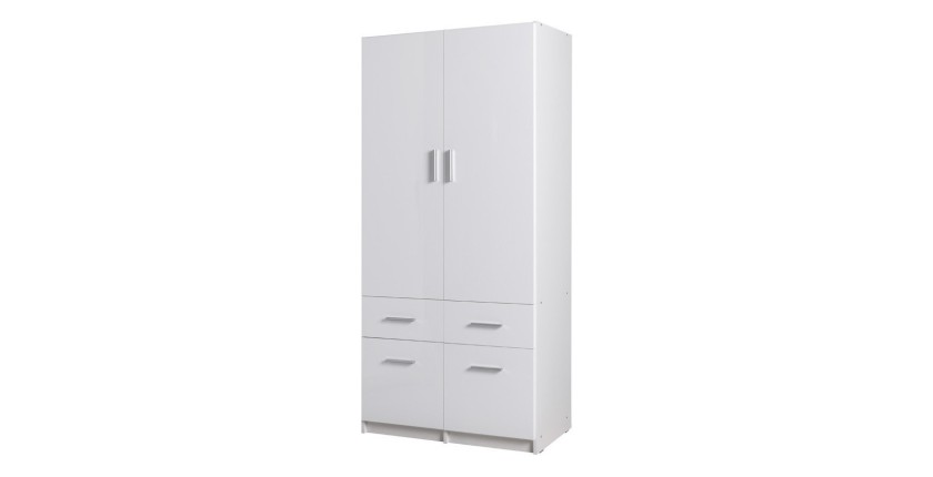 Armoire deux portes et quatre tiroirs collection FLEX, coloris blanc brillant