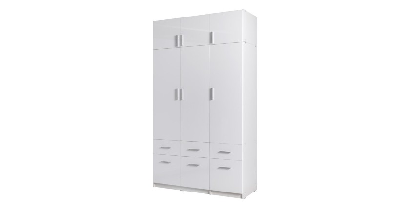 Armoire trois portes et six tiroirs collection FLEX, coloris blanc brillant