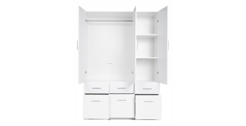 Armoire trois portes et six tiroirs collection FLEX, coloris blanc brillant
