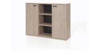 Buffet bas de rangement pour bureau 2 portes et étagères coloris chêne clair collection YUKON