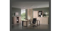 Buffet bas de rangement pour bureau 2 portes et étagères coloris chêne clair collection YUKON