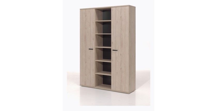 Meuble haut de rangement pour bureau 2 portes et étagères coloris chêne clair – Collection YUKON