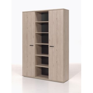Meuble haut de rangement pour bureau 2 portes et étagères coloris chêne clair – Collection YUKON
