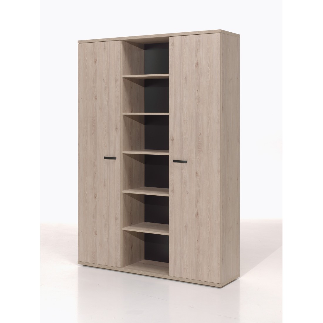 Meuble haut de rangement pour bureau 2 portes et étagères coloris chêne clair – Collection YUKON