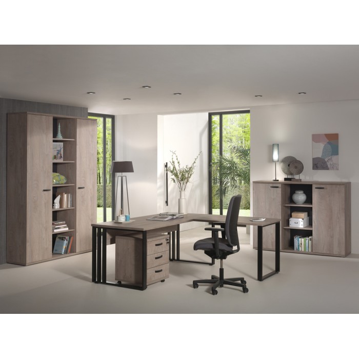 Bureau professionnel 160cm kleur ruw eiken en zwart collectie YUKON