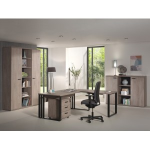 Bureau professionnel 180cm coloris chêne brut et noir collection YUKON