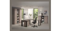 Buffet bas de rangement pour bureau 2 portes et étagères coloris chêne brut collection YUKON