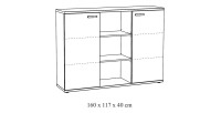 Buffet bas de rangement pour bureau 2 portes et étagères coloris chêne brut collection YUKON