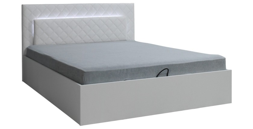 Ensemble lit PANAREA 180x200 avec LED, sommier et chevets – Blanc brillant – Lit design moderne