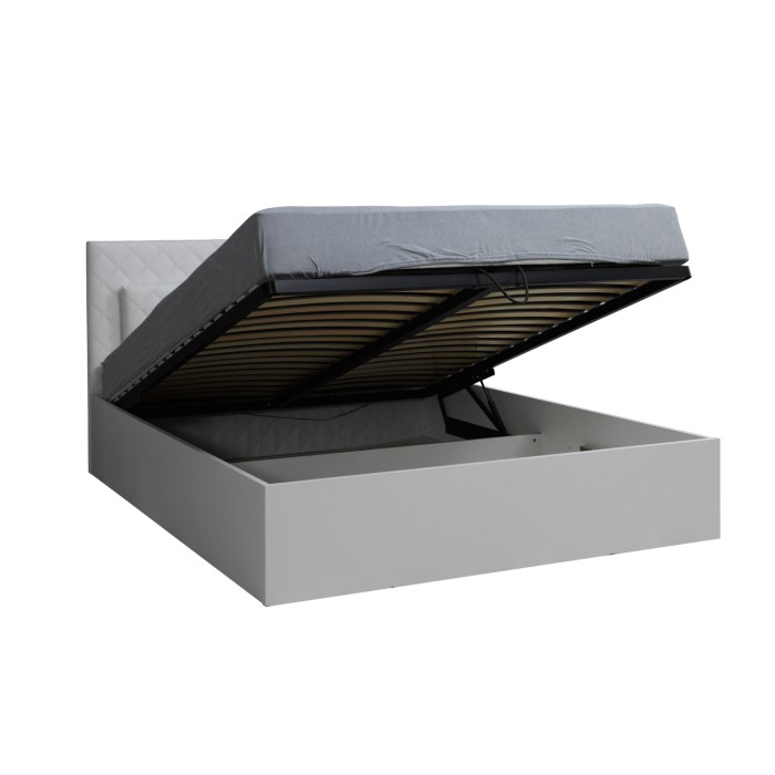 Ensemble lit PANAREA 180x200 avec LED, sommier et chevets – Blanc brillant – Lit design moderne