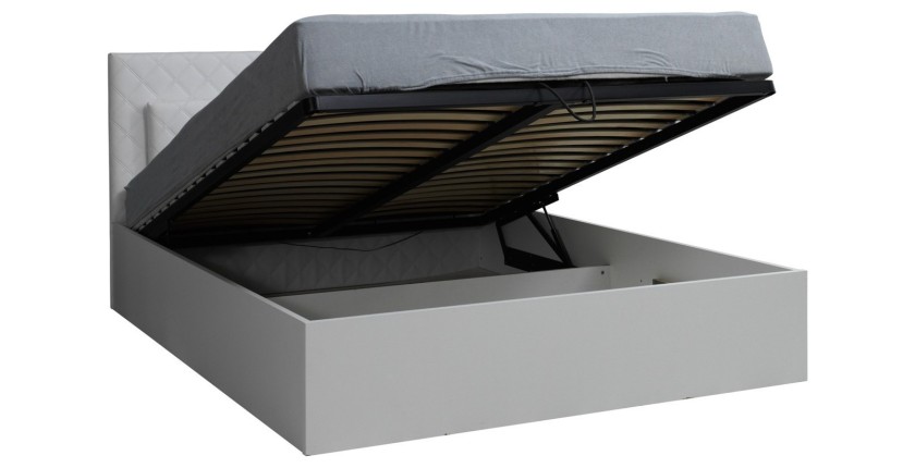 Ensemble lit PANAREA 180x200 avec LED, sommier et chevets – Blanc brillant – Lit design moderne