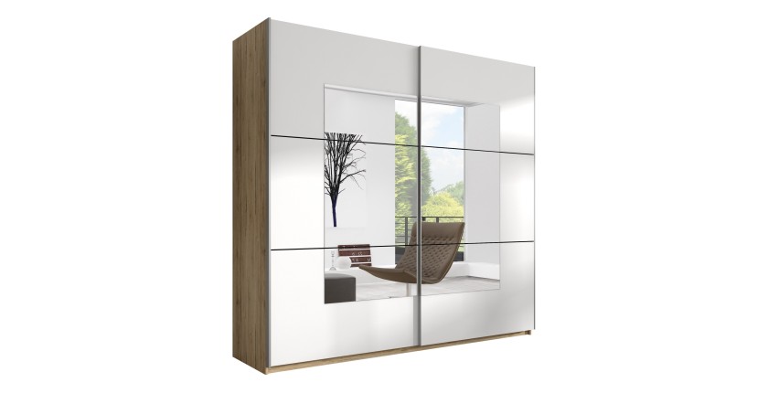 Chambre à coucher EOS : Armoire, Lit 160x200, commode, chevets. Couleur chêne clair et blanc
