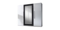 Chambre complète Irina coloris blanc et gris anthracite : Lit 160x200 cm + armoire + commode + chevets.