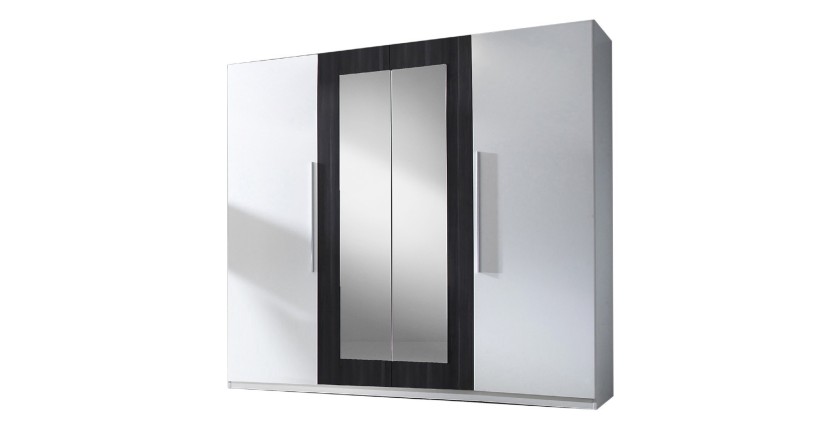 Chambre complète Irina coloris blanc et gris anthracite : Lit 160x200 cm + armoire + commode + chevets.