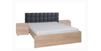 Ensemble lit 160x200 avec sommier, tiroir et chevets – Chêne sonoma – Lit design avec rangement