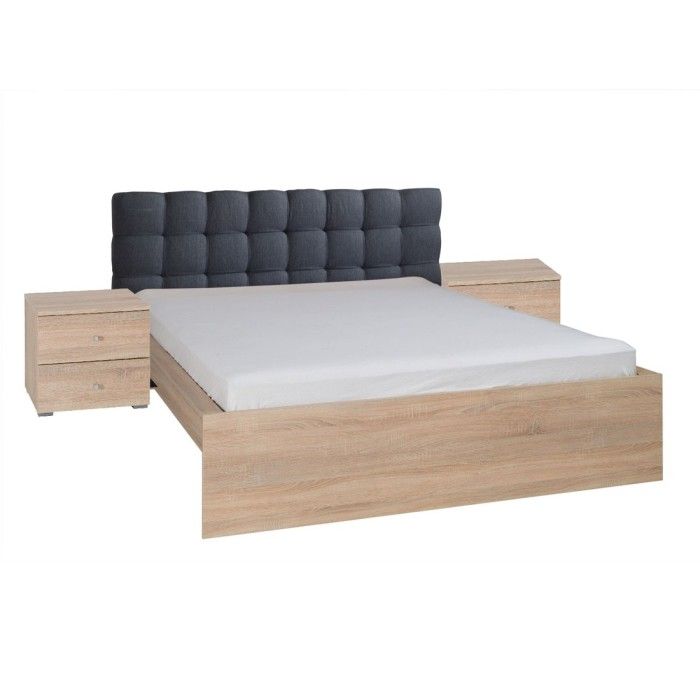 Ensemble lit 160x200 avec sommier, tiroir et chevets – Chêne sonoma – Lit design avec rangement