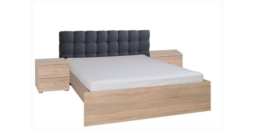 Ensemble lit 160x200 avec sommier, tiroir et chevets – Chêne sonoma – Lit design avec rangement