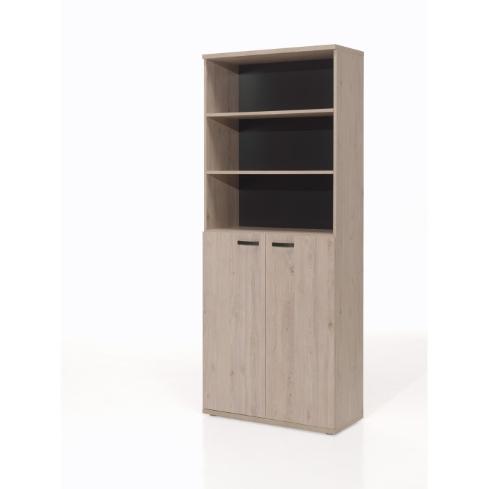 Ensemble de 7 meubles de bureau professionnel coloris chêne clair collection YUKON. Pieds métalliques