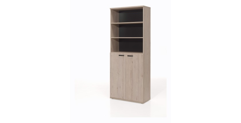 Ensemble de 7 meubles de bureau professionnel coloris chêne clair collection YUKON. Pieds métalliques