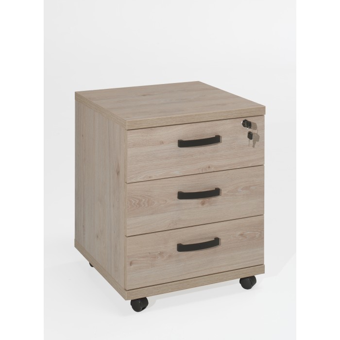Ensemble de 7 meubles de bureau professionnel coloris chêne clair collection YUKON. Pieds métalliques