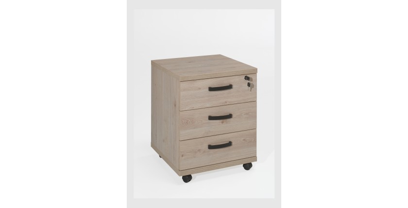 Ensemble de 7 meubles de bureau professionnel coloris chêne clair collection YUKON. Pieds métalliques