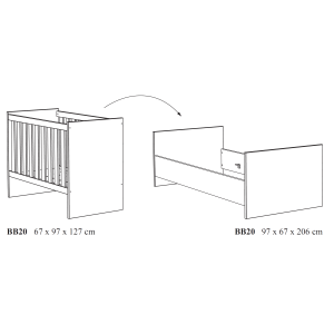 Lettino per bambini robusto 60x120 trasformabile in letto per bambini 90x200 colore quercia dorata collezione TIMMY.