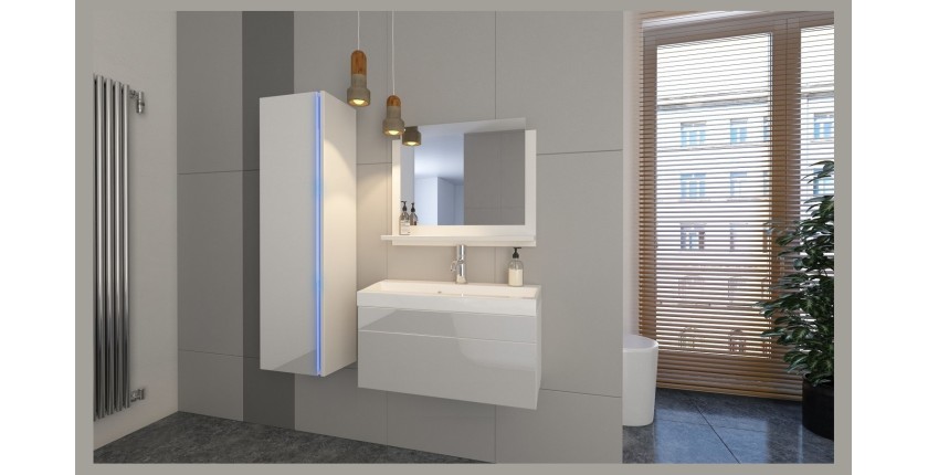 Colonne de salle de bain suspendu, collection BIRD, coloris Blanc mat et Blanc brillant, idéal pour une salle de bain moderne.
