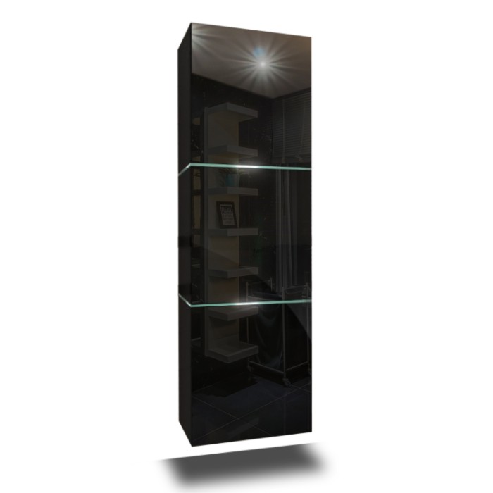 Colonne de salle de bain suspendu, collection OWL, coloris noir mat et noir brillant, idéal pour une salle de bain design