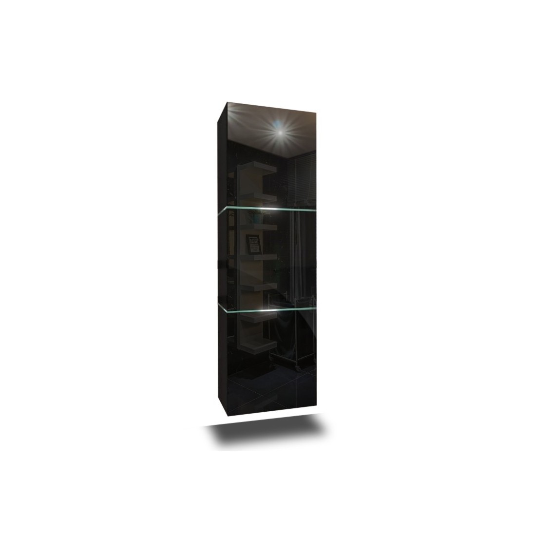 Colonne de salle de bain suspendu, collection OWL, coloris noir mat et noir brillant, idéal pour une salle de bain design