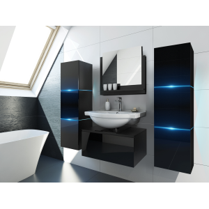 Colonne de salle de bain suspendu, collection OWL, coloris noir mat et noir brillant, idéal pour une salle de bain design