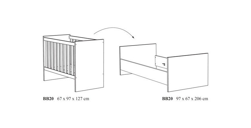 Chambre bébé ou enfant TOMMY, lit 60x120 évolutif en 90x200, armoire, commode à langer et chevet