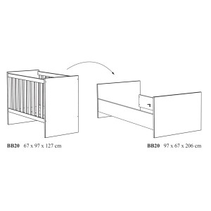Chambre bébé ou enfant TOMMY, lit 60x120 évolutif en 90x200, armoire, commode à langer et chevet