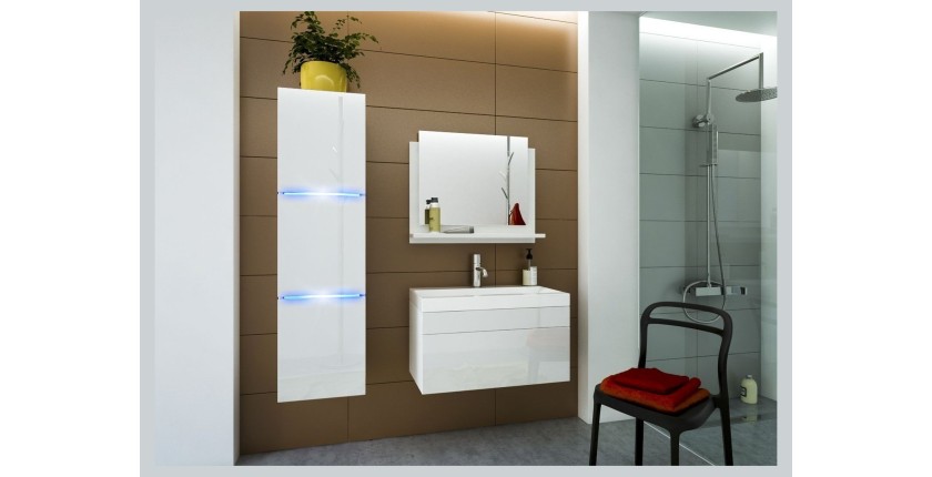 Meuble sous vasque suspendu collection RAVEN, coloris blanc mat et blanc brillant, idéal pour une salle de bain design