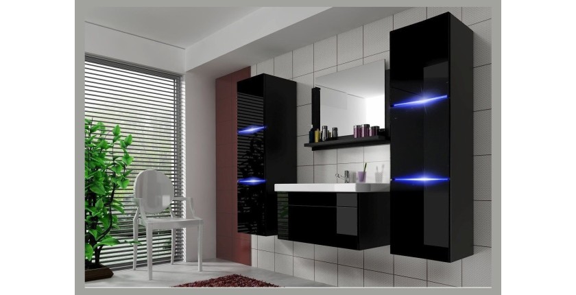 Meuble sous vasque 80cm suspendu collection RAVEN, coloris noir mat et brillant, idéal pour une salle de bain design