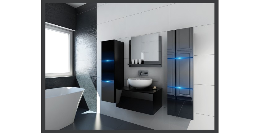 Meuble sous vasque suspendu collection OWL, coloris noir mat et noir brillant, idéal pour une salle de bain design