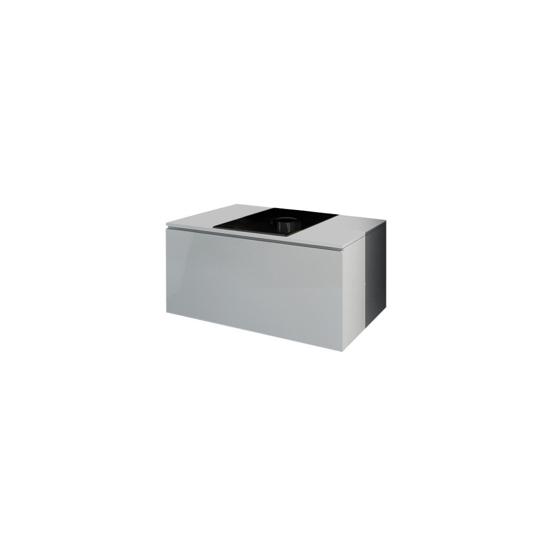 Meuble sous vasque suspendu collection OWL, coloris blanc mat brillant, avec plaque en verre noir, idéal pour une salle de bain