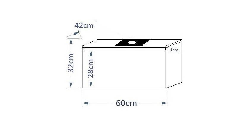 Meuble sous vasque suspendu collection OWL, coloris blanc mat brillant, avec plaque en verre noir, idéal pour une salle de bain
