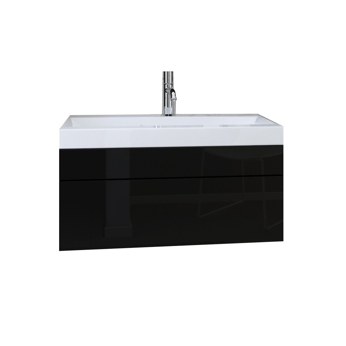 Meuble sous vasque suspendu collection RAVEN, coloris noir mat et noir brillant, idéal pour une salle de bain design