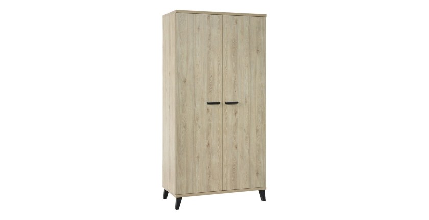 Armoire robuste pour chambre d'enfant 2 portes collection DANAÉ coloris chêne clair.