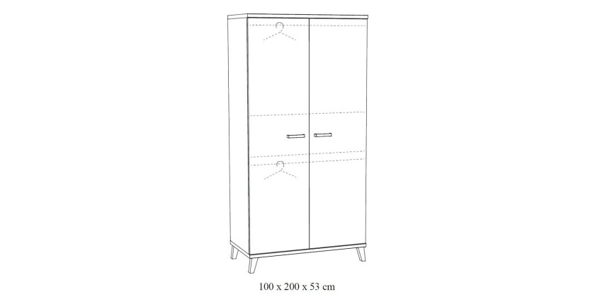 Armoire robuste pour chambre d'enfant 2 portes collection DANAÉ coloris chêne clair.
