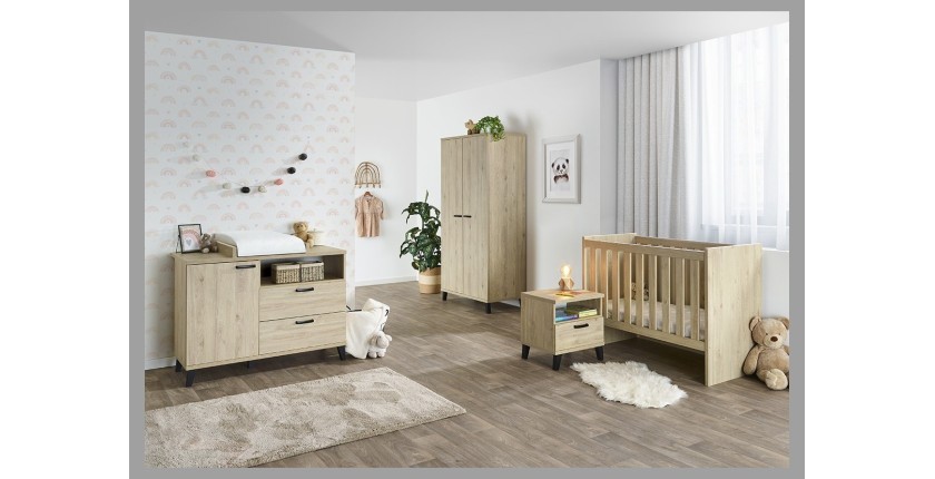 Armoire robuste pour chambre d'enfant 2 portes collection DANAÉ coloris chêne clair.