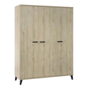 Armoire robuste pour chambre d'enfant 3 portes collection DANAÉ coloris chêne clair.