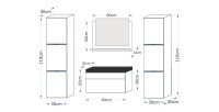 Ensemble meubles de salle de bain collection RAVEN, coloris noir mat et brillant, avec vasque 60cm et deux colonnes